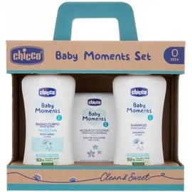 Chicco Baby Moments Set Bagnoschiuma Pelli Delicate 200 ml +shampoo Pelli Delicate 200 ml + Acqua di Colonia Baby Smellpelli Delicate 100 ml